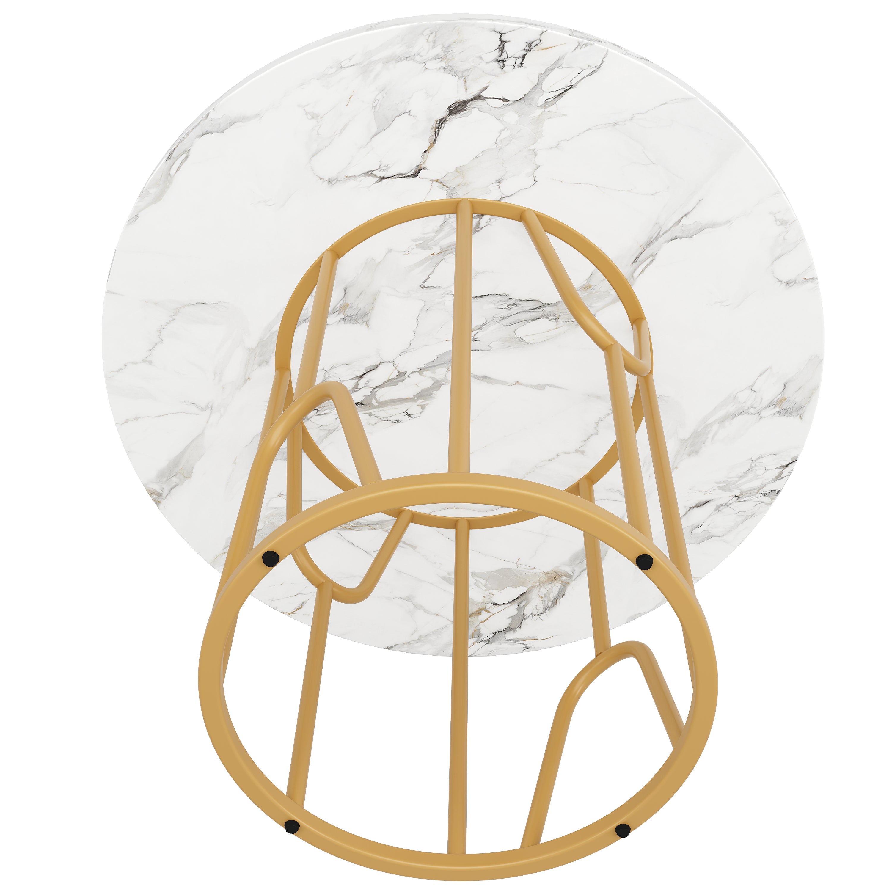 Round Dining Table 80cm 4-6 Seater Marbled MDF Gold Legs