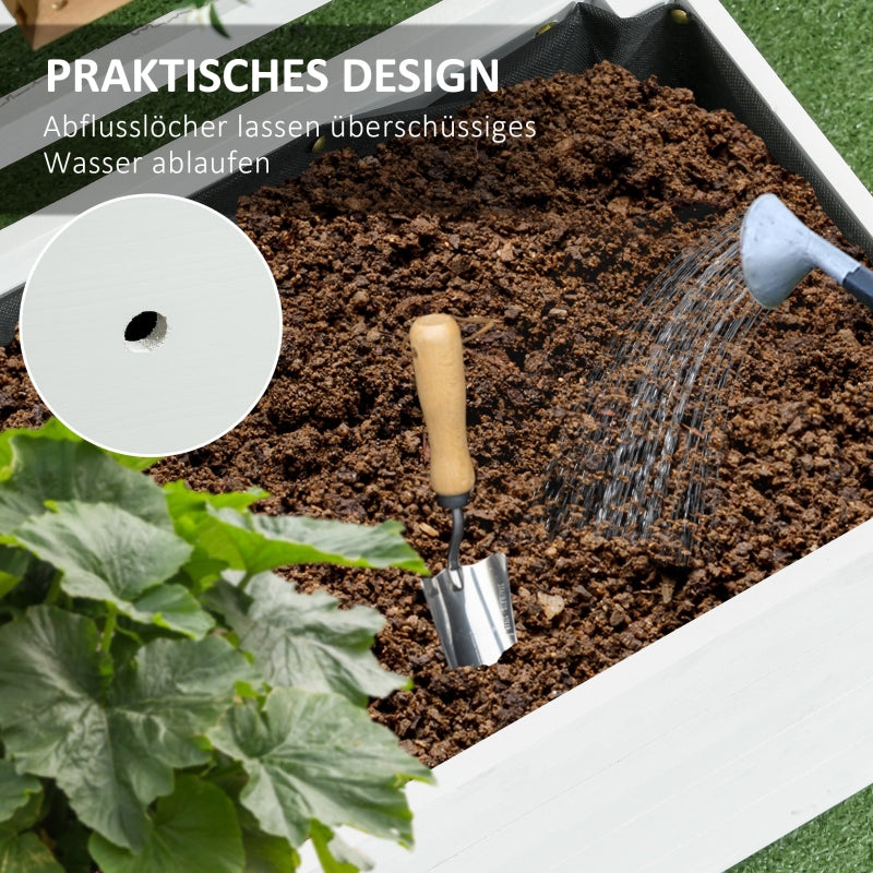 Planter with Trellis, Raised Bed with Wheels, Natural Wood White