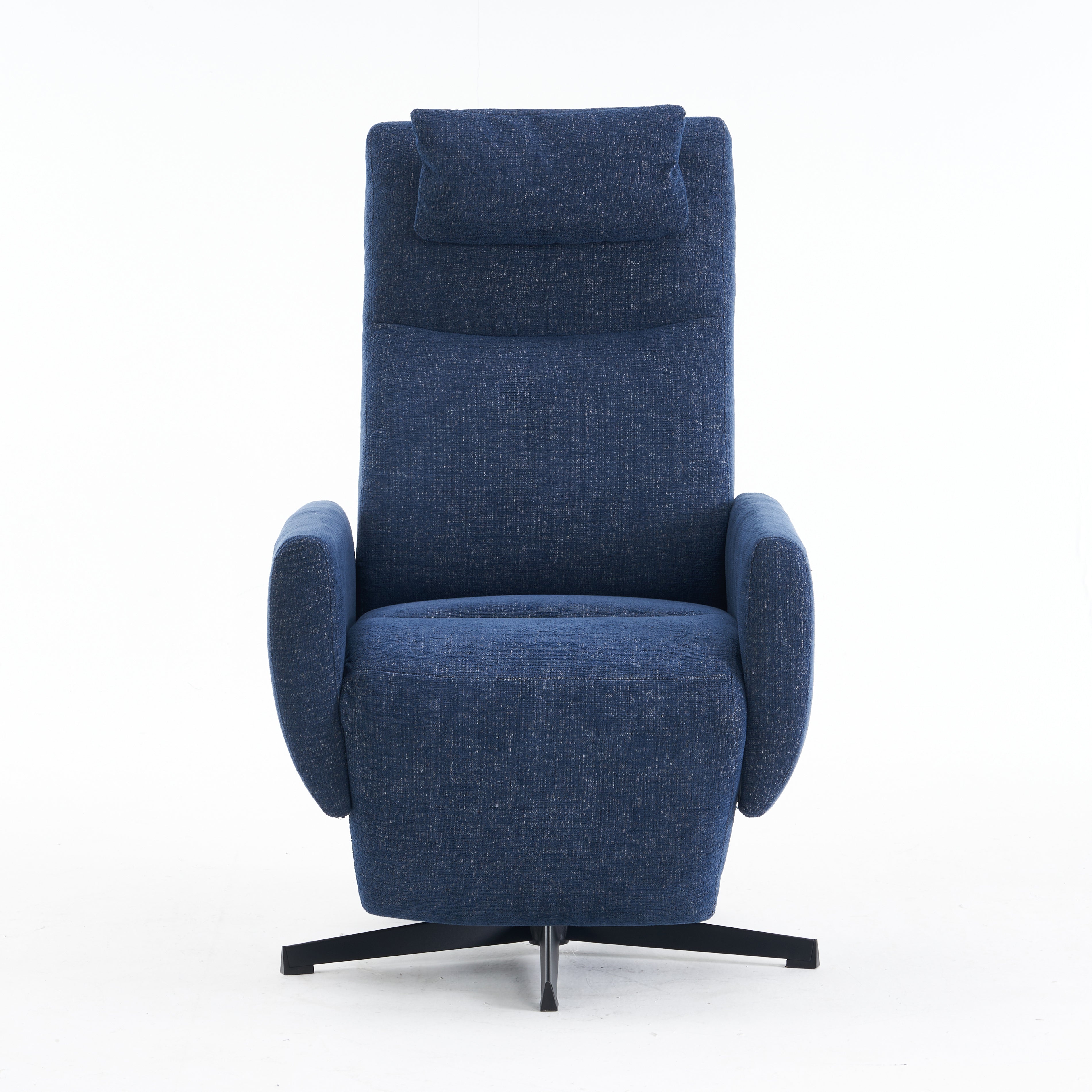 022 Upholstered Recliner with Pillow Padded Seat and Footrest, Chenille Fabric Blue
