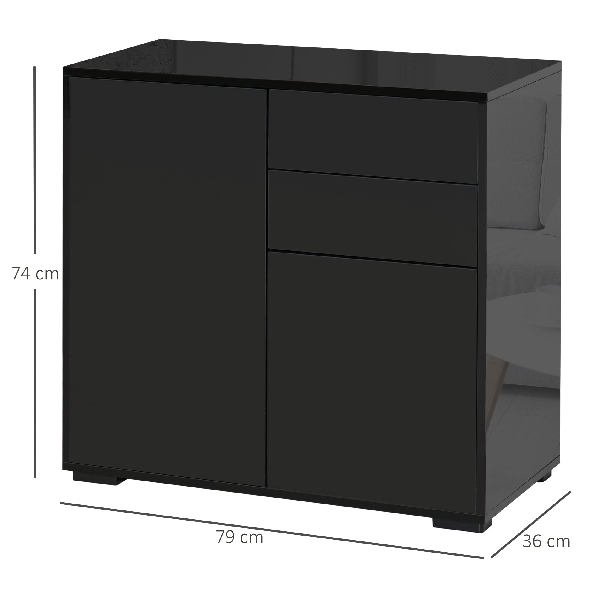 Sideboard Storage Cabinet with 2 Drawers & 2 Doors Black