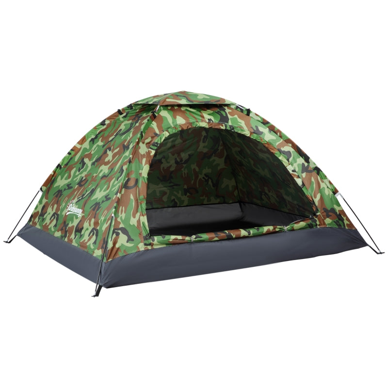 2 Person Dome Camping Tent with Zipped Doors and Storage Pocket, Multicolor Polyester