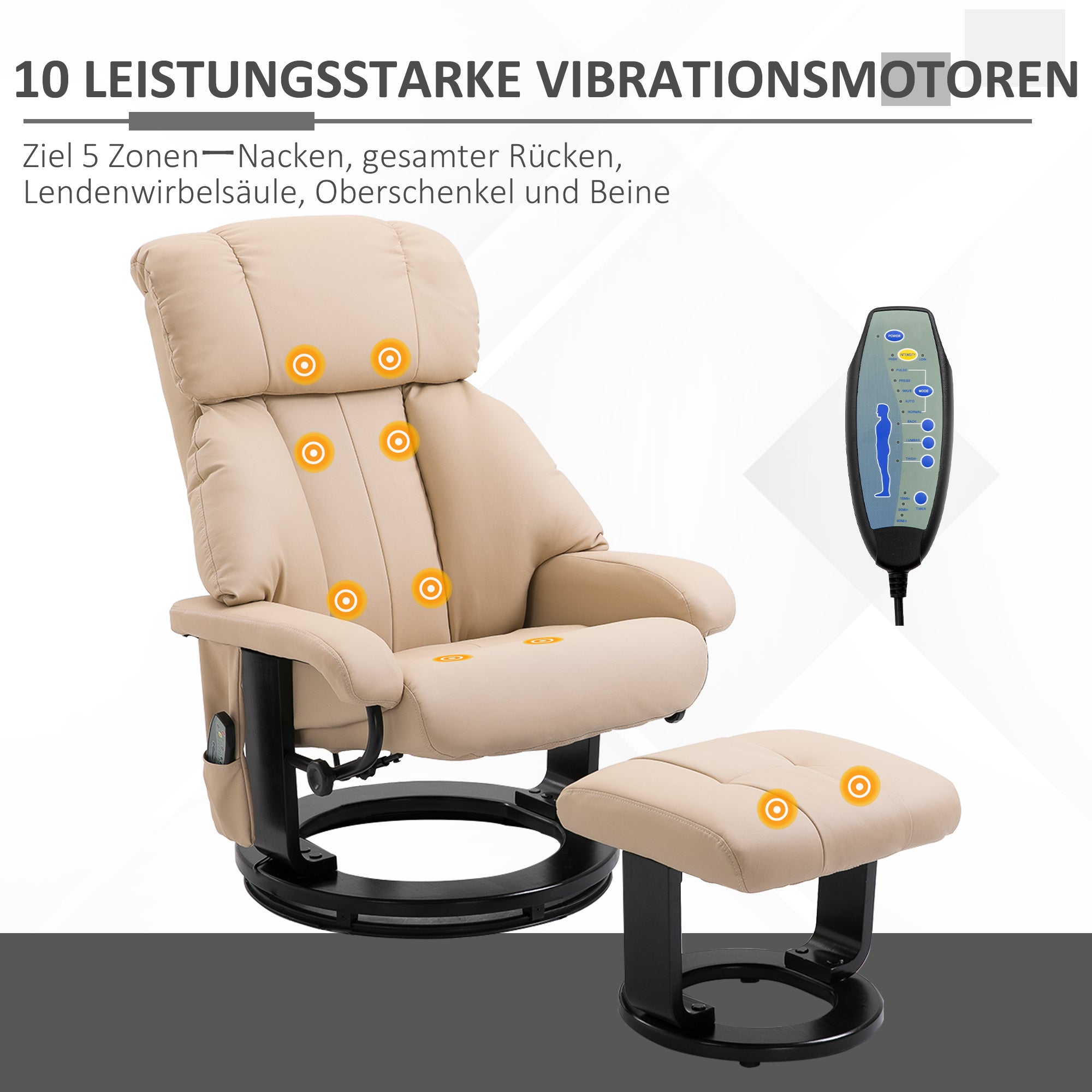 Recliner Chair, Ergonomic Massage with Stool, Beige