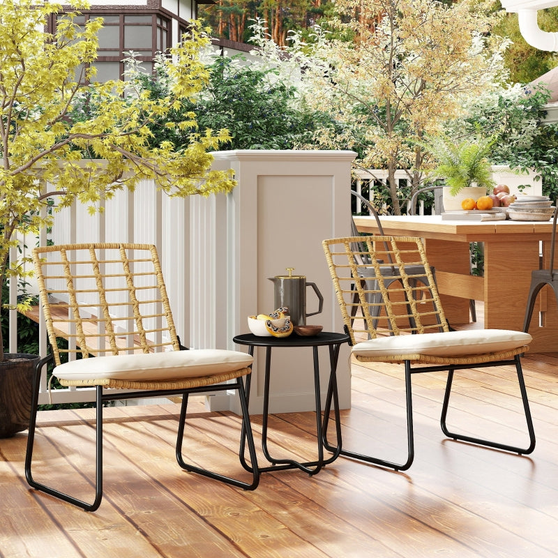 Rattan Garden Furniture Set, 2-Person 3-Piece Stackable, Beige & Brown