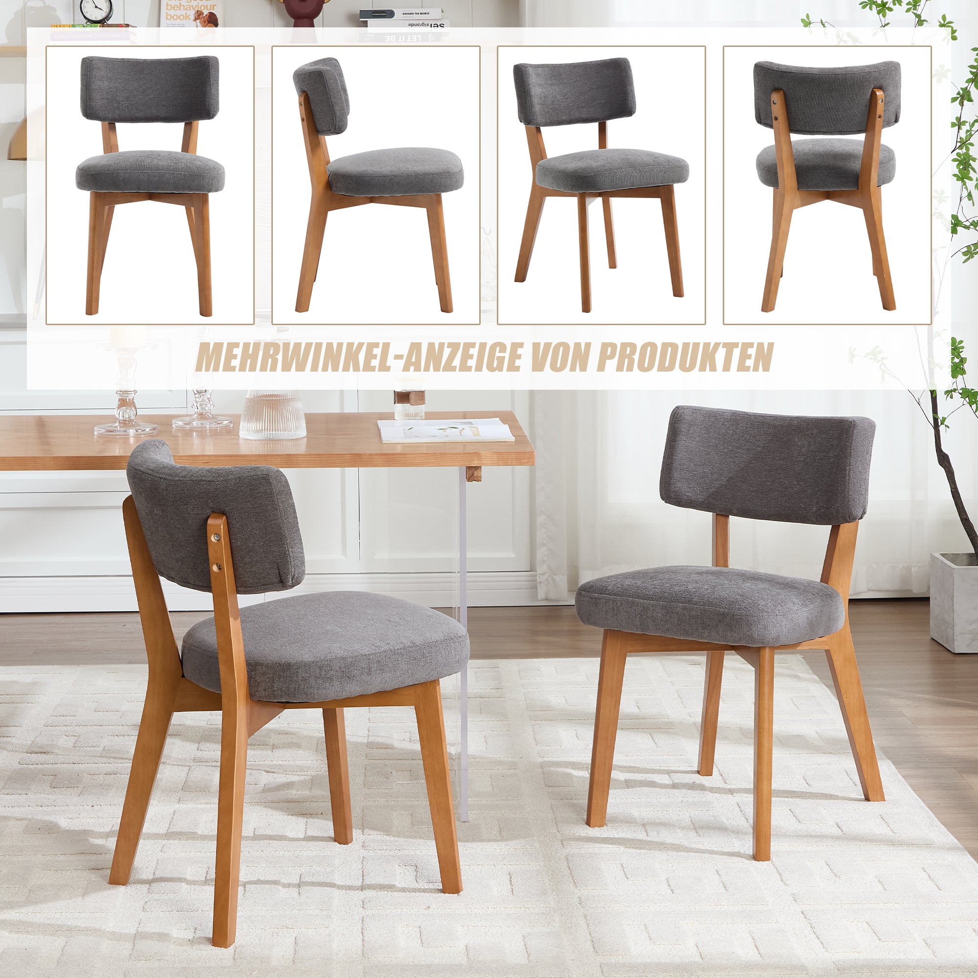 Dining Chair Set of 2, Mid-Century Style Solid Wood Legs Fabric Upholstered