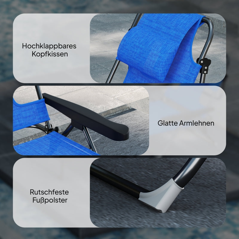 Sun Lounger, Foldable Weatherproof, Black + Dark Blue