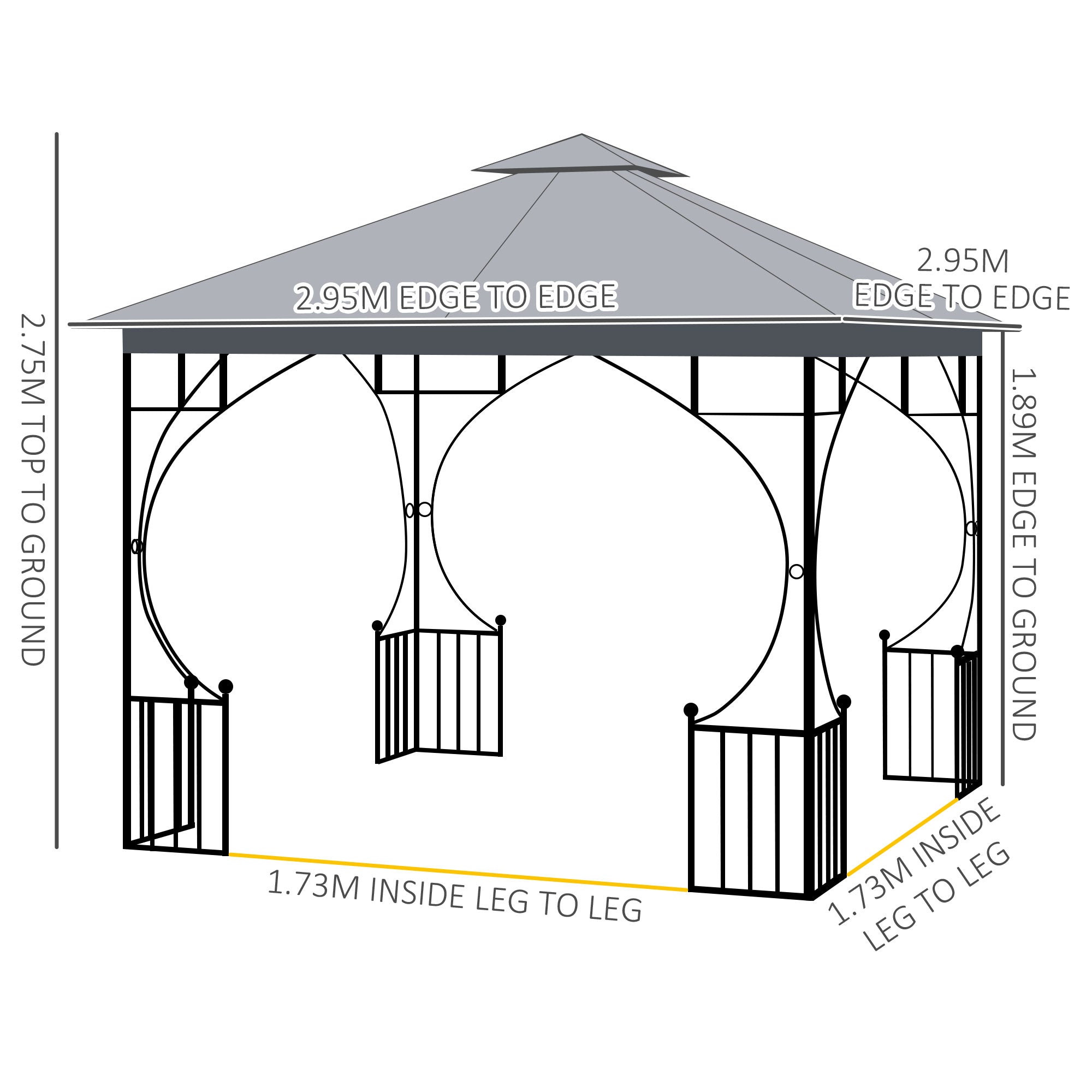 Garden Gazebo 3x3m Double Tier Metal Frame Netting, Light Grey