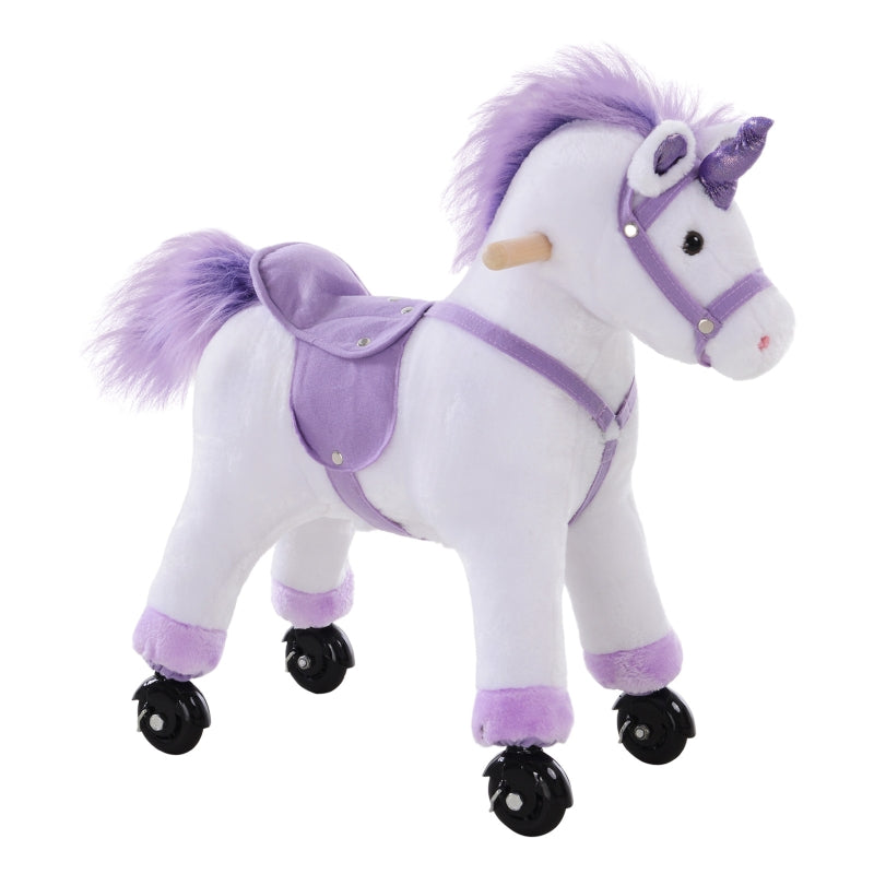 Riding horse on wheels, toy horse with neighing plush, purple