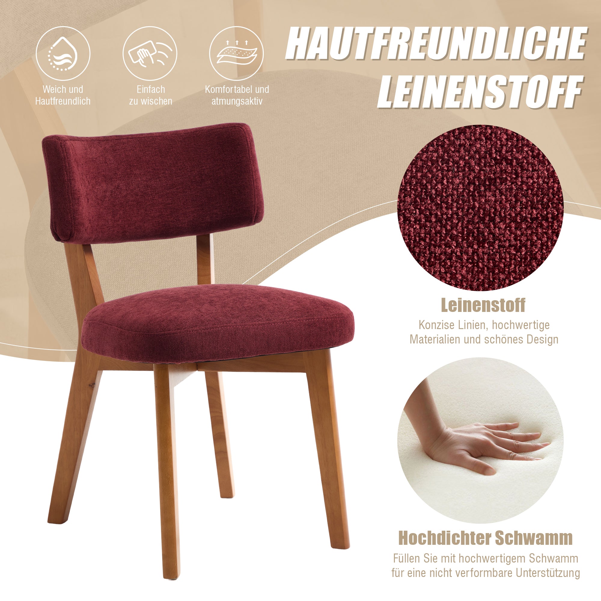 Dining Chair Set of 2, Mid-Century Style Solid Wood Legs Upholstered Seat, Fabric