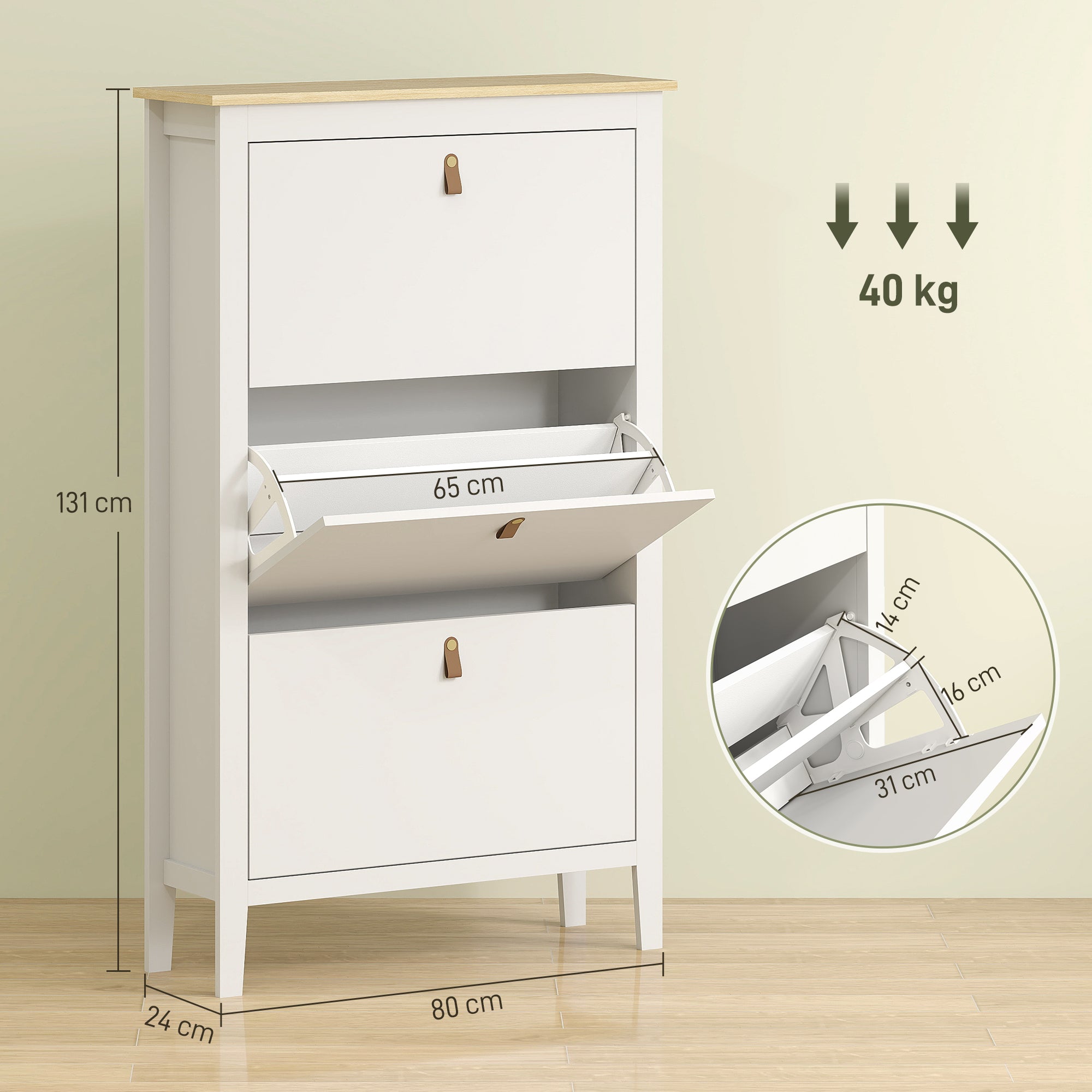 Modern Shoe Cabinet Three-Drawer White