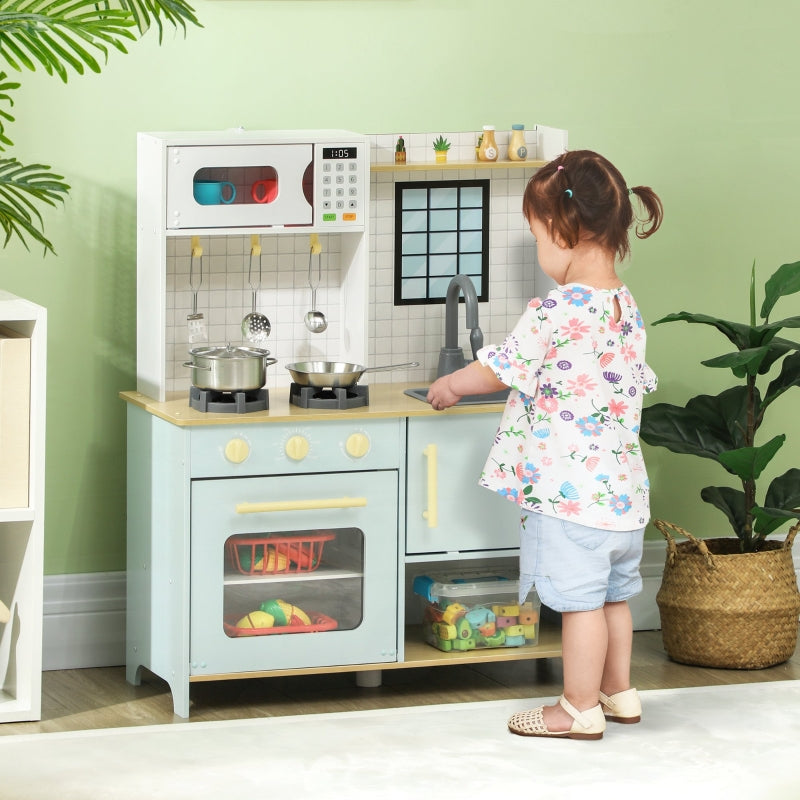 AIYAPLAY Play Kitchen Set with Microwave, Stove, Oven, Utensils, blue