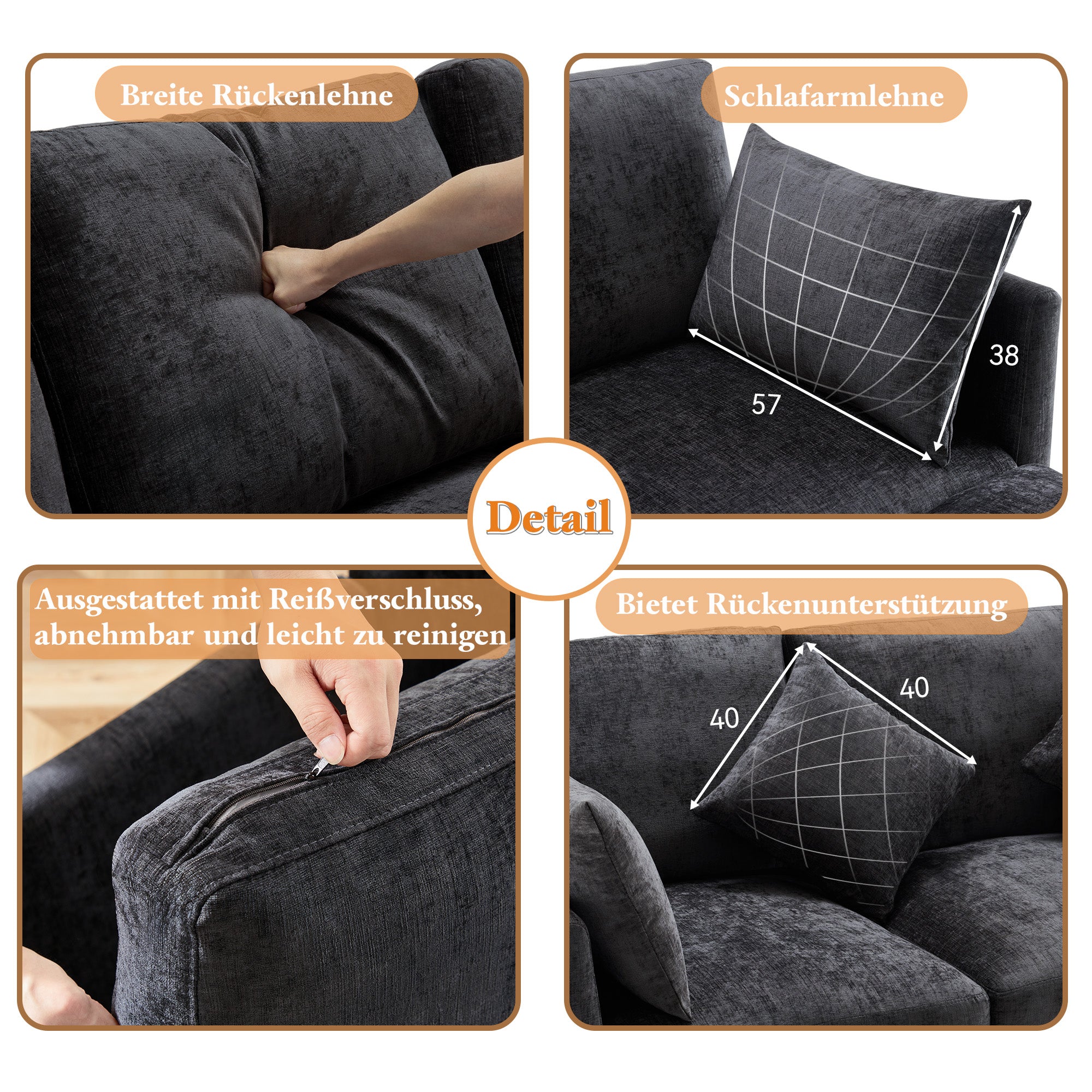 Sofa, Three-Seater, Four-Seater, L-Shaped Corner with Footstool, Chenille Fabric