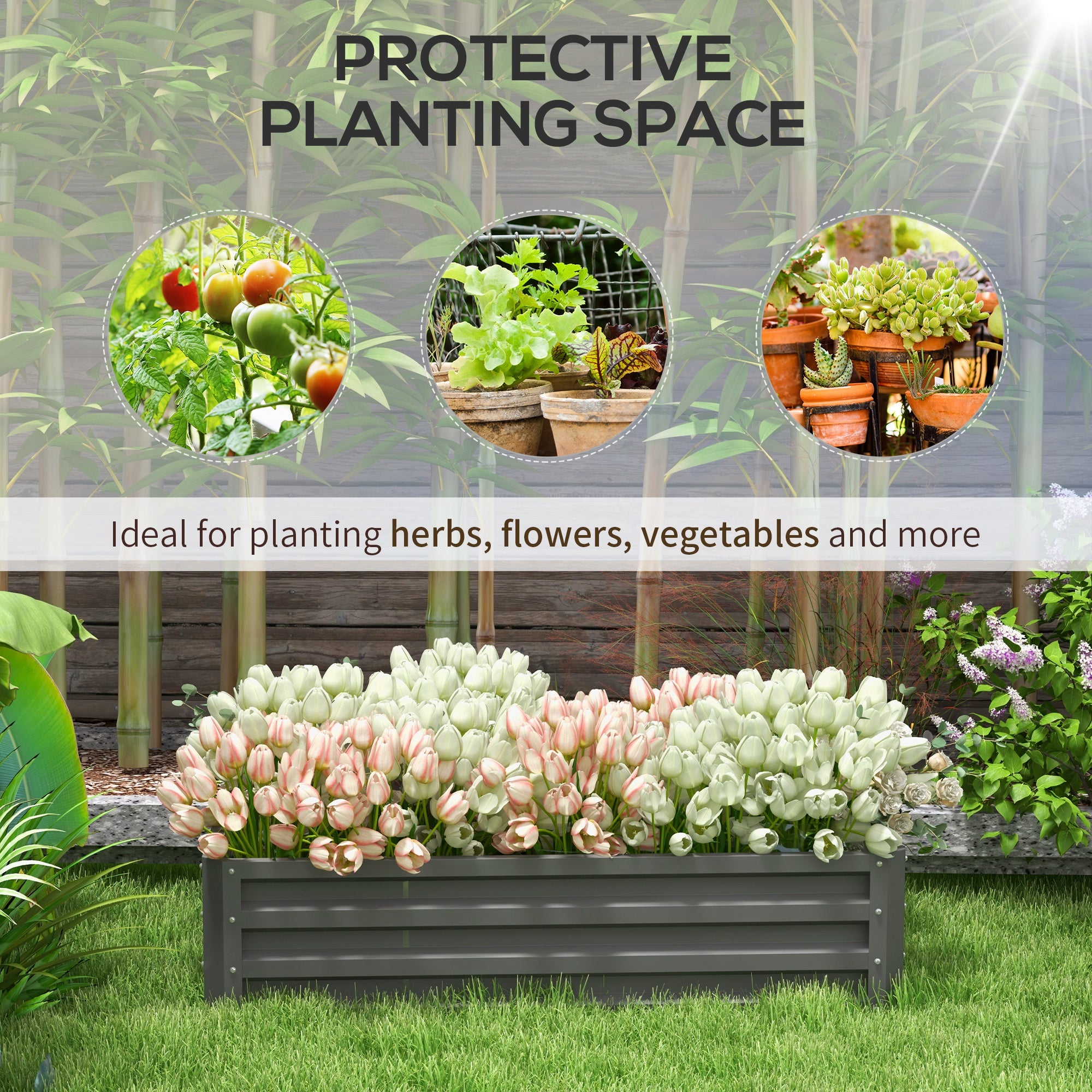 Rectangle Raised Garden Bed Box for Vegetables, Flowers, & Herbs, Light Grey