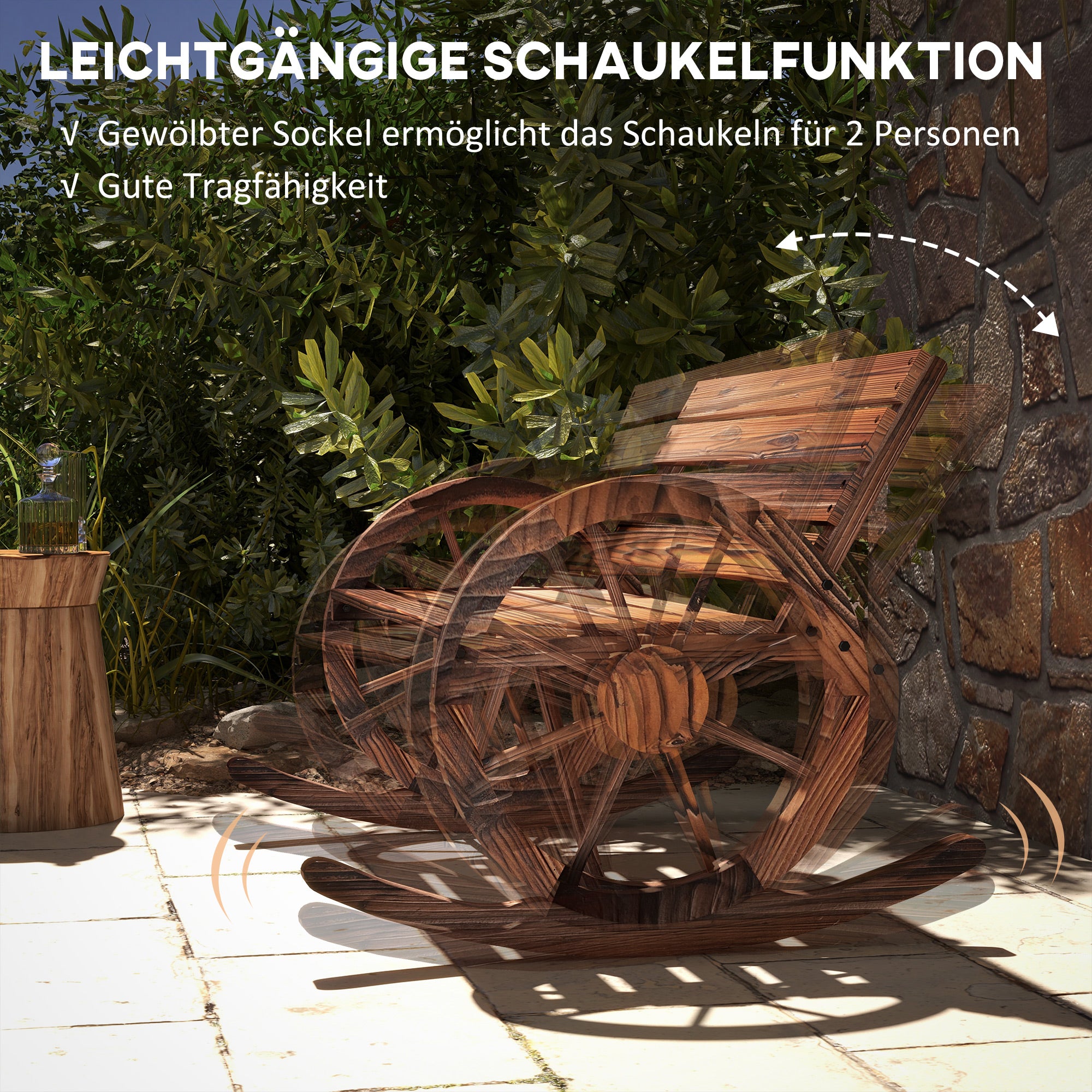 Wooden Swing Bench 2-Seater with Armrests 240kg Charred Wood Design