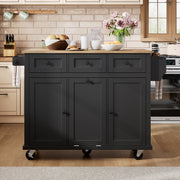 Mobile Kitchen Island Extendable Dining Area Waste Bin & Drawers - Black