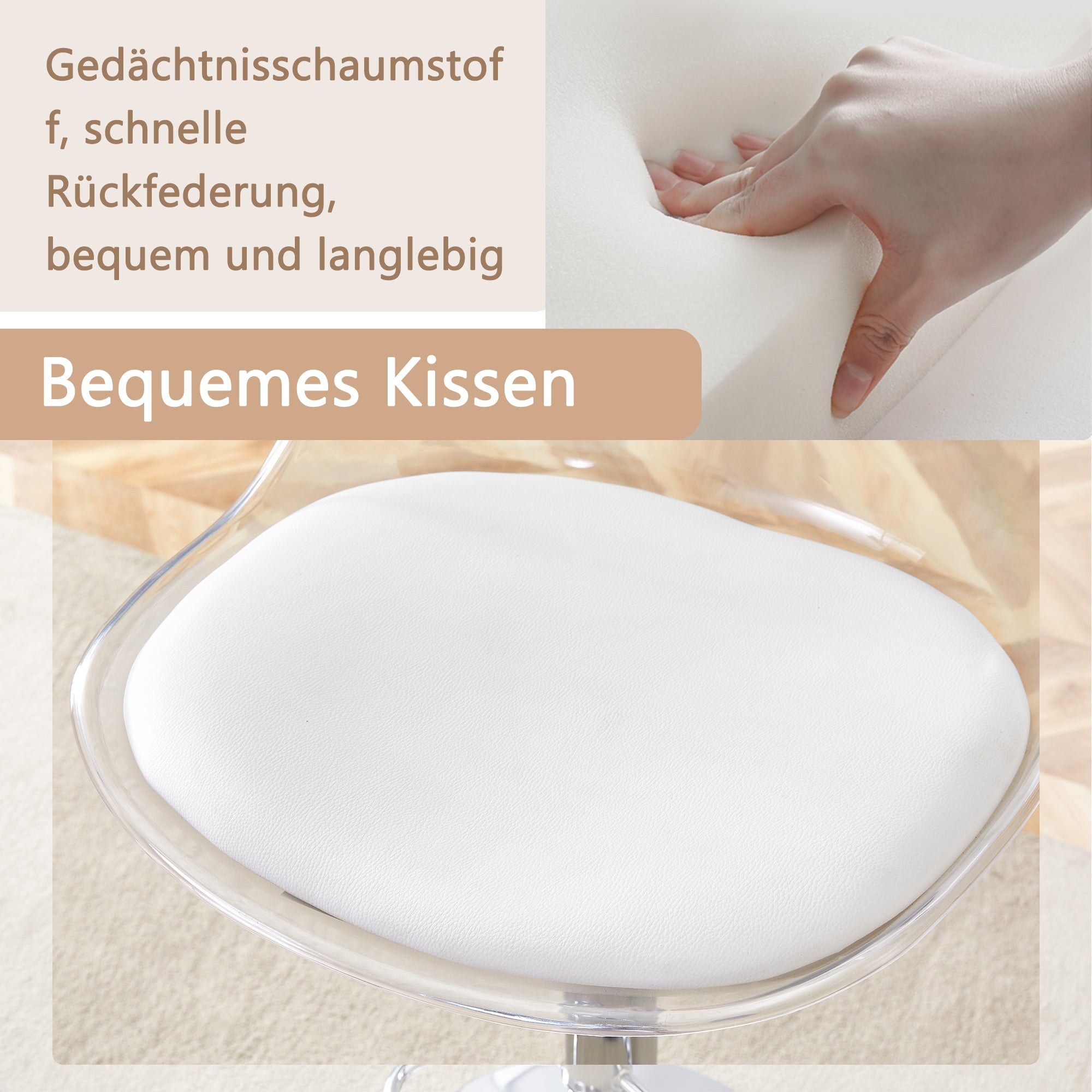 Modern Bar Stool Set, Adjustable Swivel Plastic Backs, PU Leather and Metal