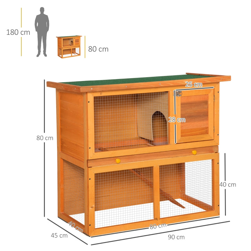 Rabbit Hutch Outdoor Guinea Pig Hutch 2-Tier with Opening Top, Wooden