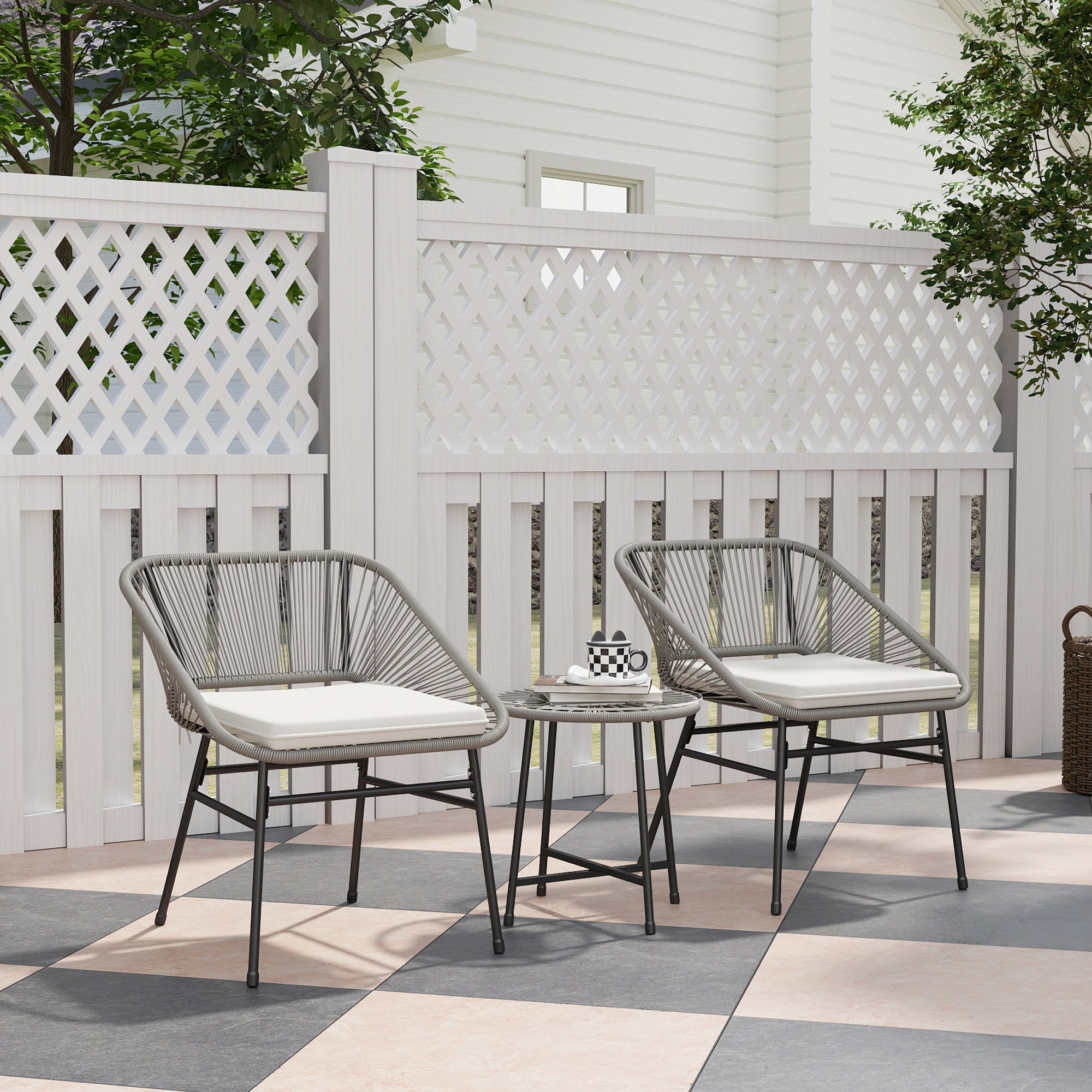 Polyrattan Garden Furniture Set for 2, 3-Piece with Chairs and Side Table, Dark Gray