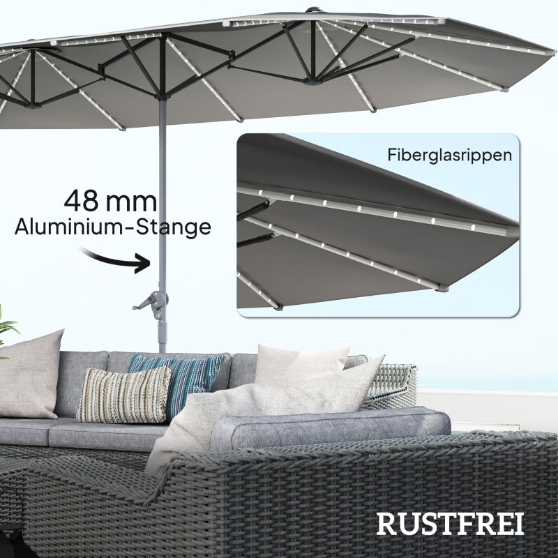 Double Parasol, Solar LED, UV 50+, Aluminium, Dark Grey