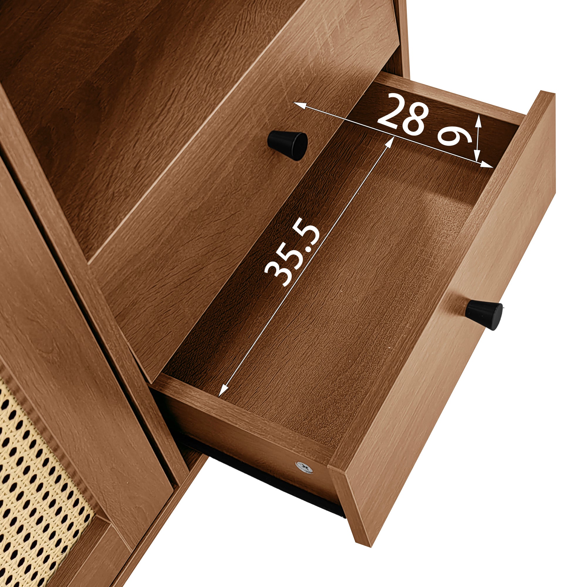 Sideboard, Country-Style with Rattan Doors, Adjustable Shelves, Wood Color