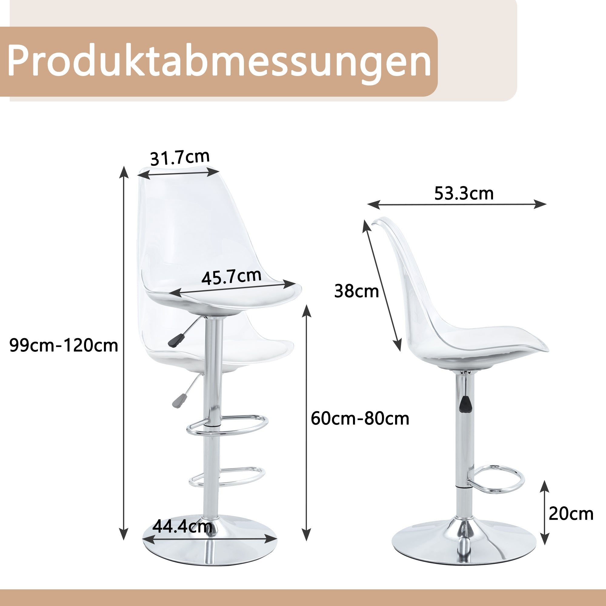 Modern Bar Stool Set, Adjustable Swivel Plastic Backs, PU Leather and Metal