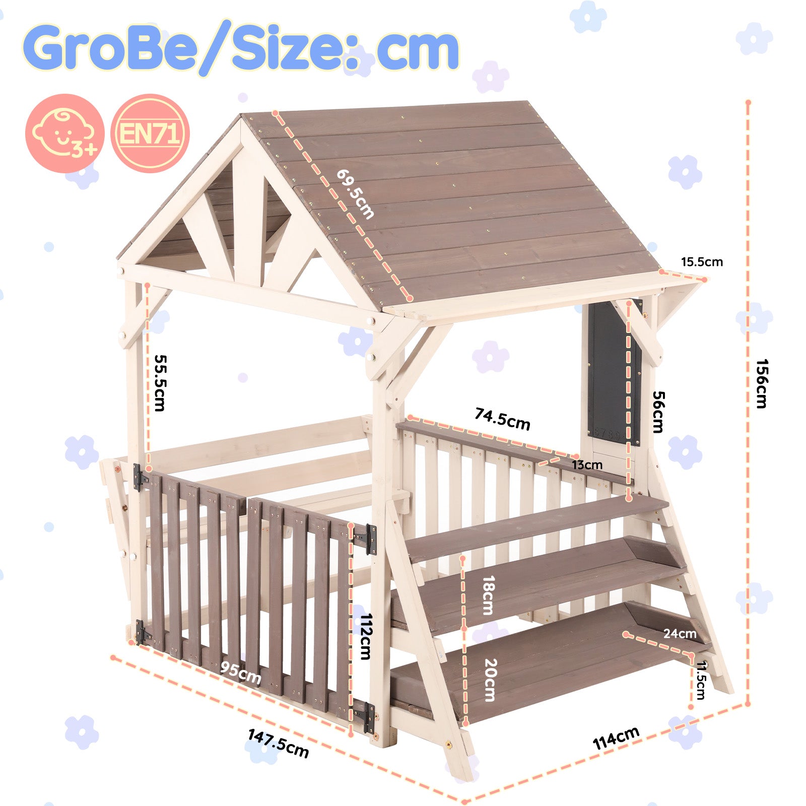 Outdoor Kitchen Playset with Rainproof Roof and Multi-purpose Shelf, Grey Wood