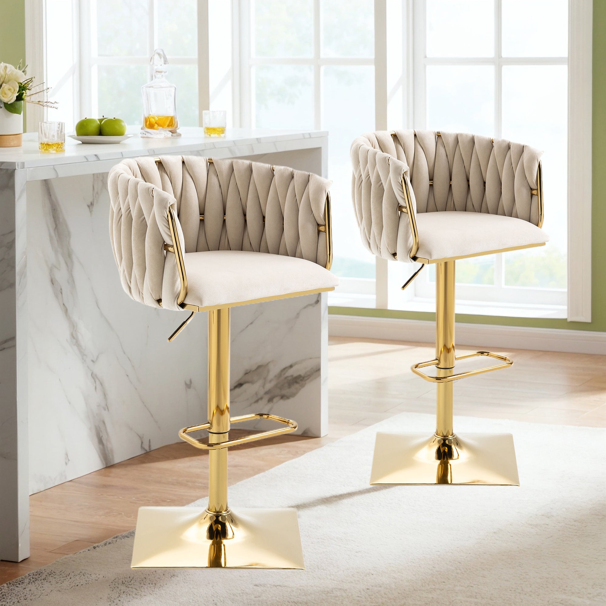 Vintage Bar Stool, Counter Height Dining Chair with Backrest & Footrest