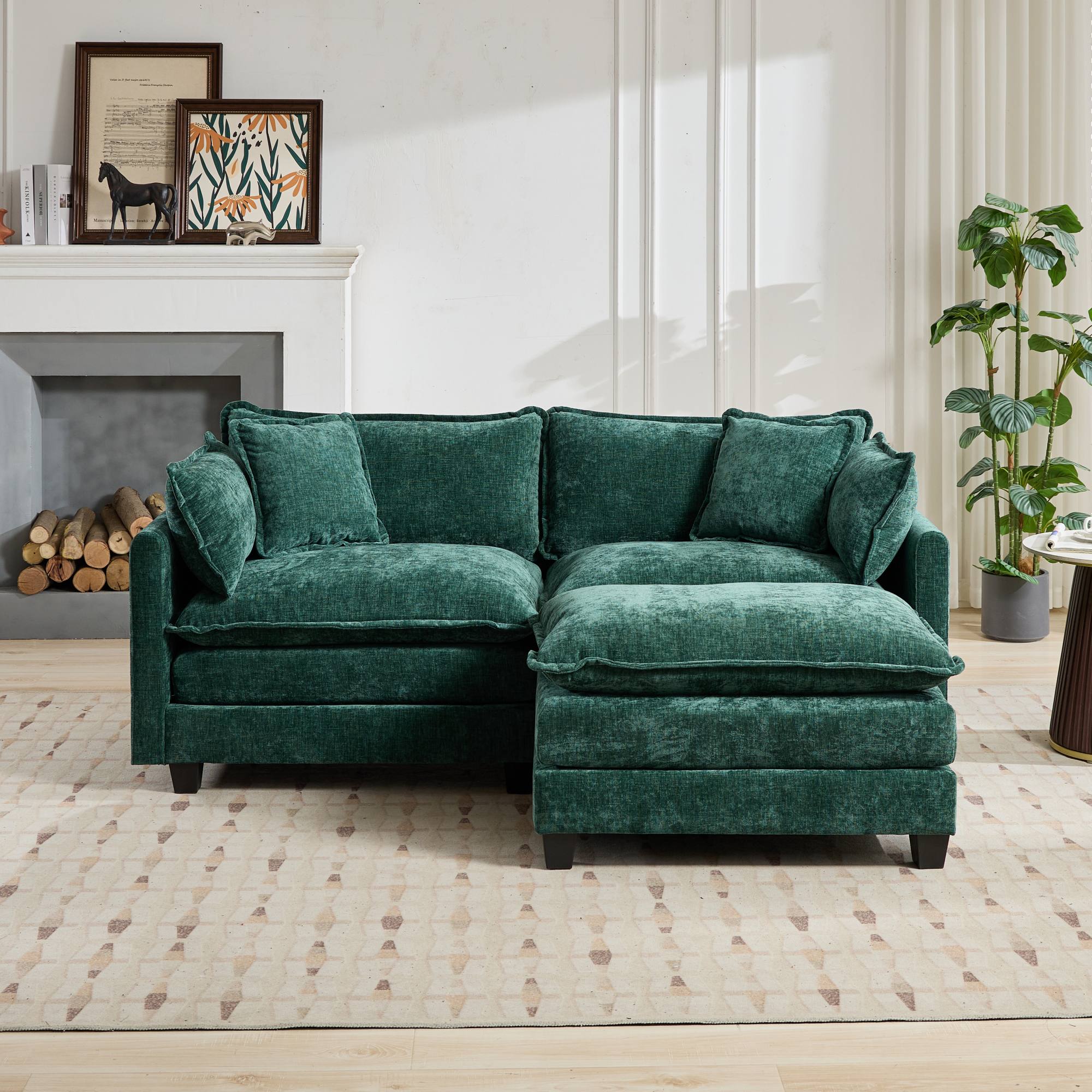 Cloud Sofa Loveseat Modern Sectional Couch Chenille Fabric, Green