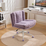 Office Chair with 26.4 Inch Wide Adjustable Swivel Seat, Violet Artificial Rabbit Hair