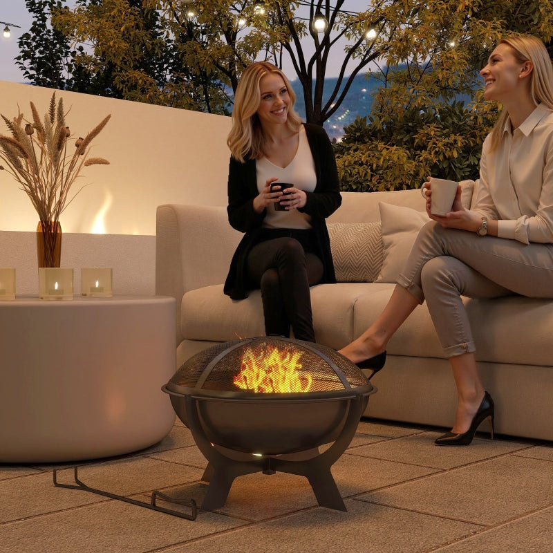 Fire Bowl 54x39cm Round Fire Pit with Spark Guard, Metal Black