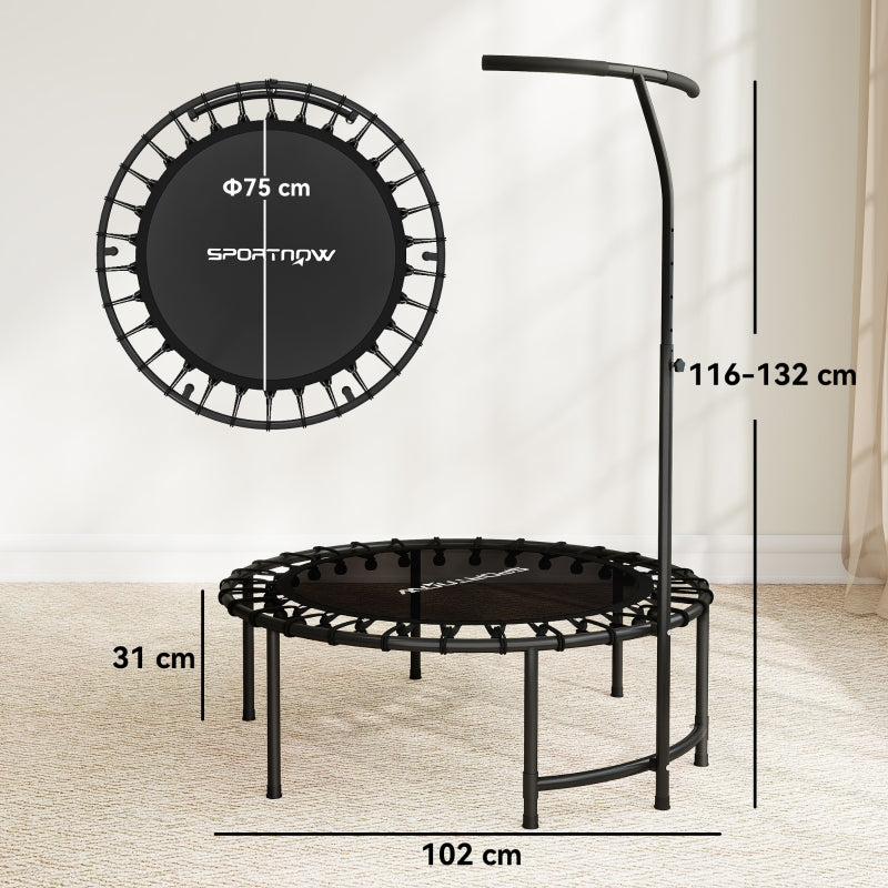 Rebounder Trampoline, 5-Level Adjustable Handle Workout, Black