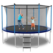 Trampoline 8-12FT Adjustable, Safety Enclosure Net & Spring Pad, Heavy-Duty Galvanized Steel Frame, 400lbs Capacity, Blue