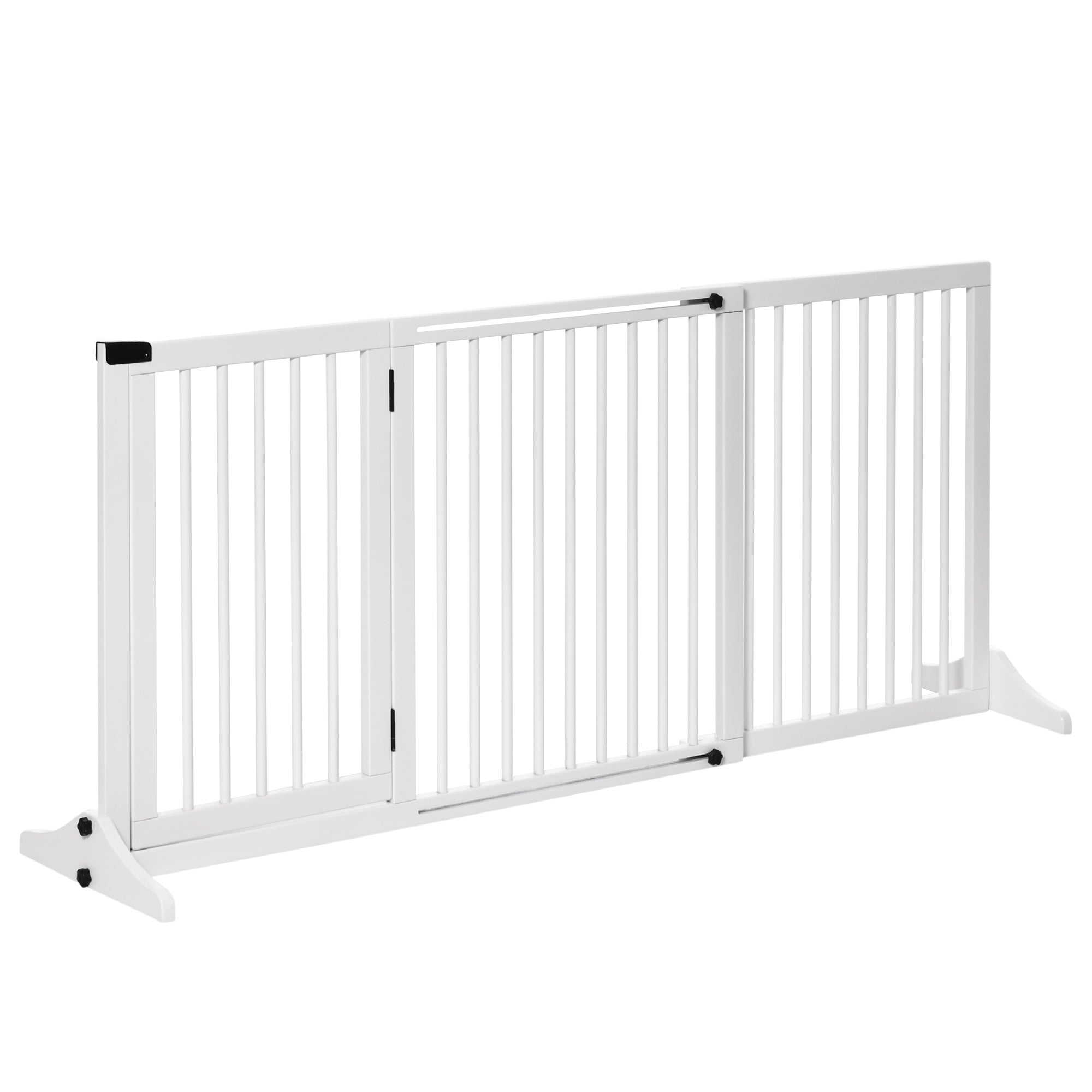 Dog Gate Freestanding Safety Gate with Door, Wooden, White