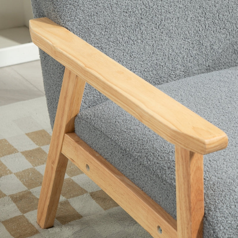 Accent Chair Wood Frame Wide Seat Thick Cushions Grey