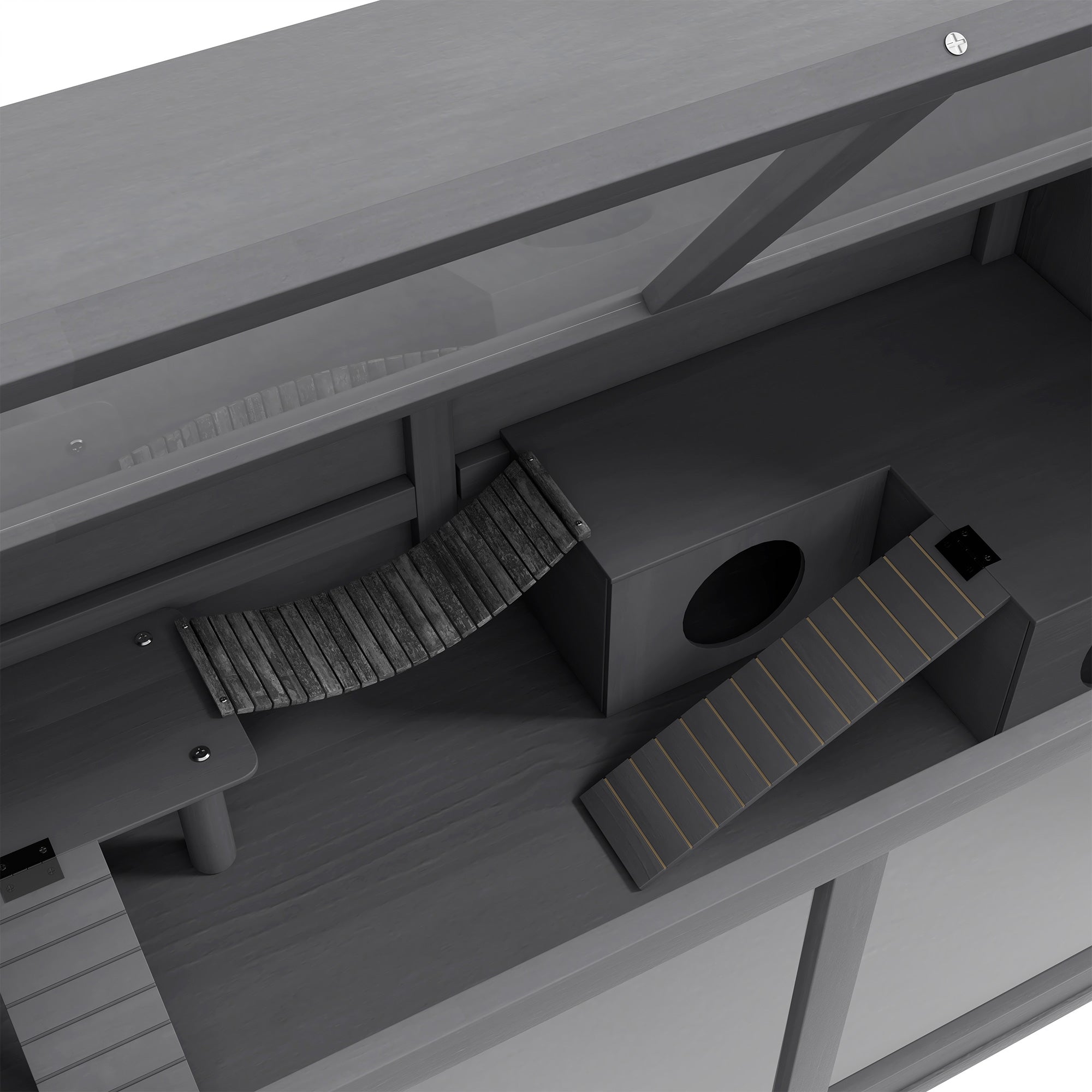 Hamster Cage, 100cm Rodent House with Playhouse & Ladders, Wooden Dark Grey