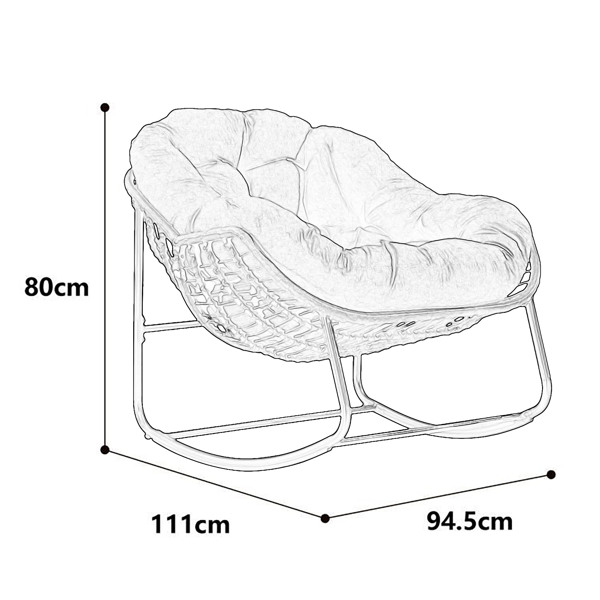 Outdoor Rattan Rocking Chair, Padded Seat Swing with Backrest
