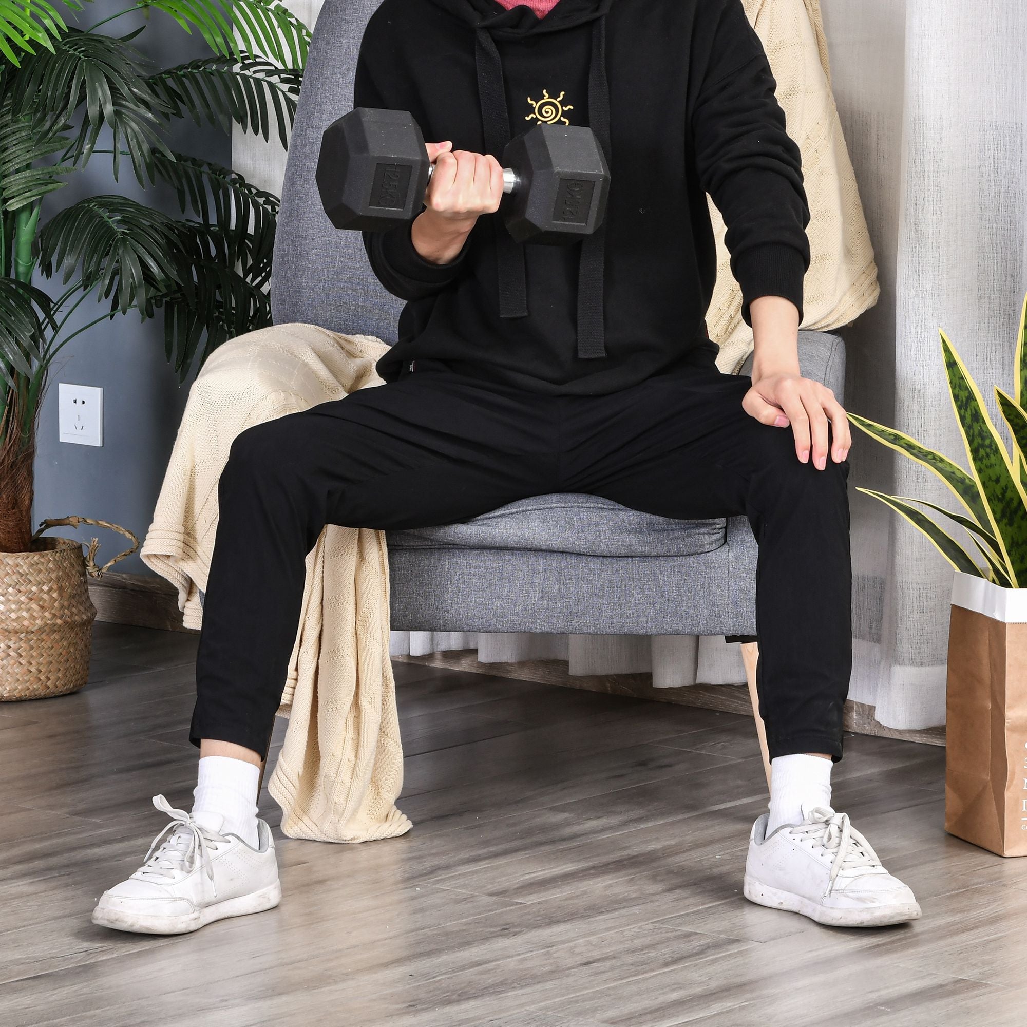 Hexagon Dumbbell, Cast Iron Rubber Handle Knurled 12.5 KG, Black