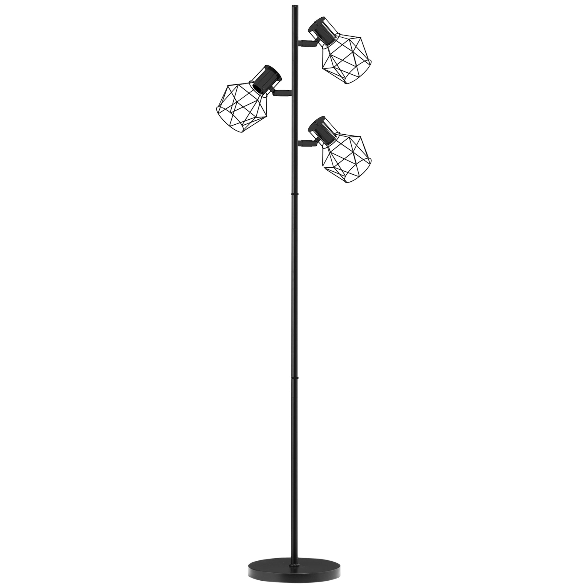 Floor Lamp, 3 E27 Sockets 40W Adjustable Flames 169cm, Black Metal