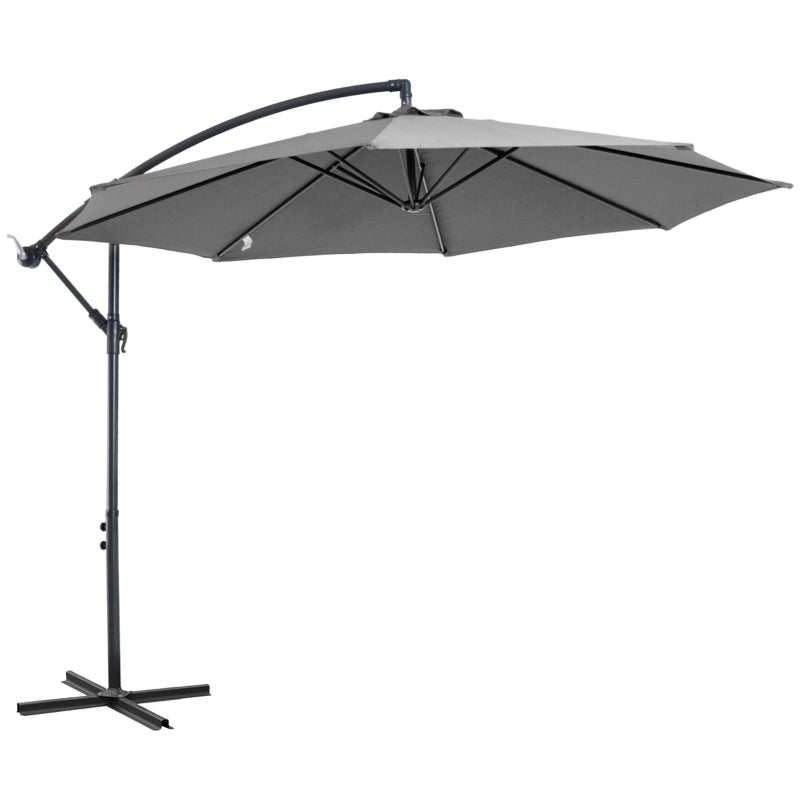 Parasol Crank Umbrella, Steel Frame Polyester Fabric, Gray