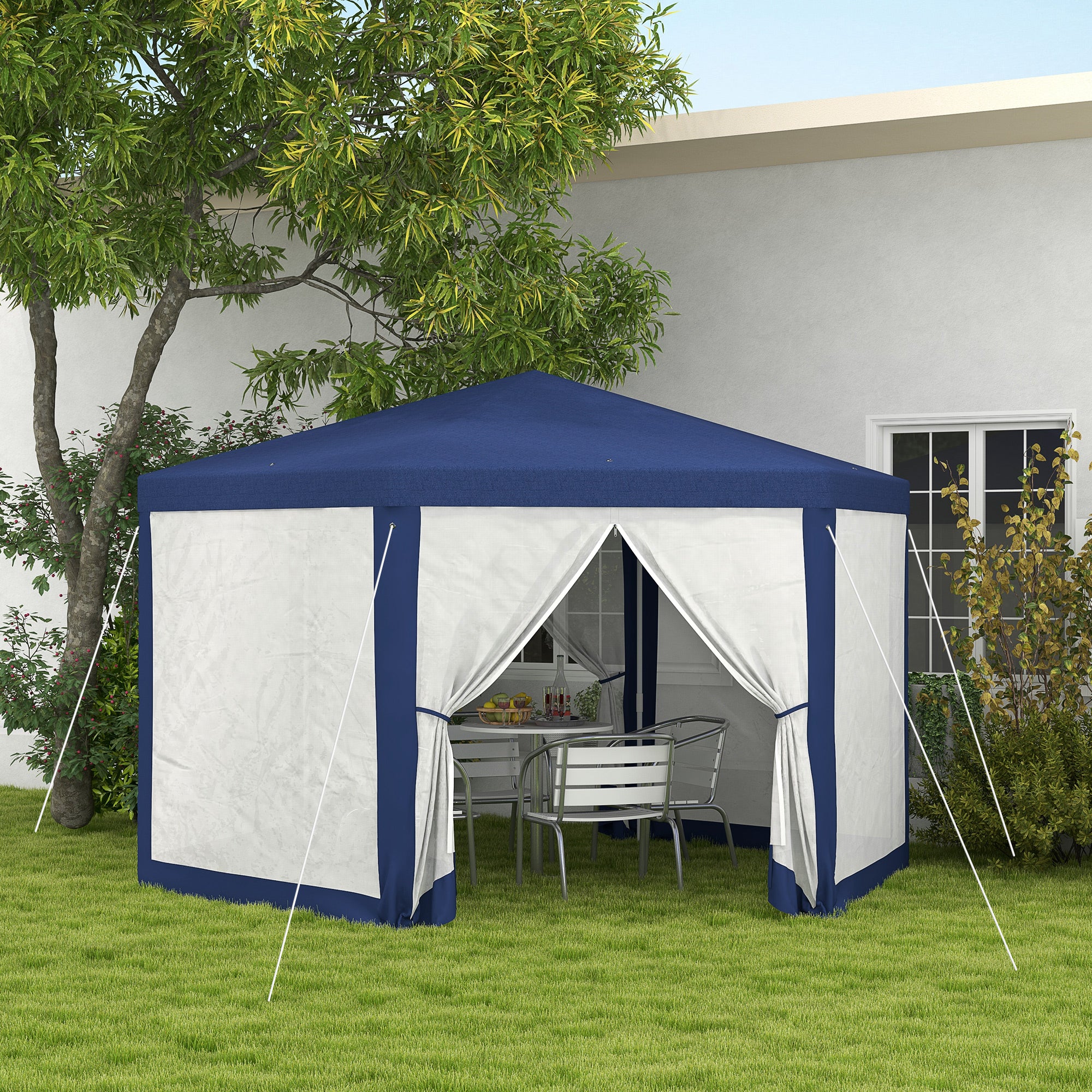 Gazebo Hexagonal 4x3m Water-Repellent Stable Winterproof Blue