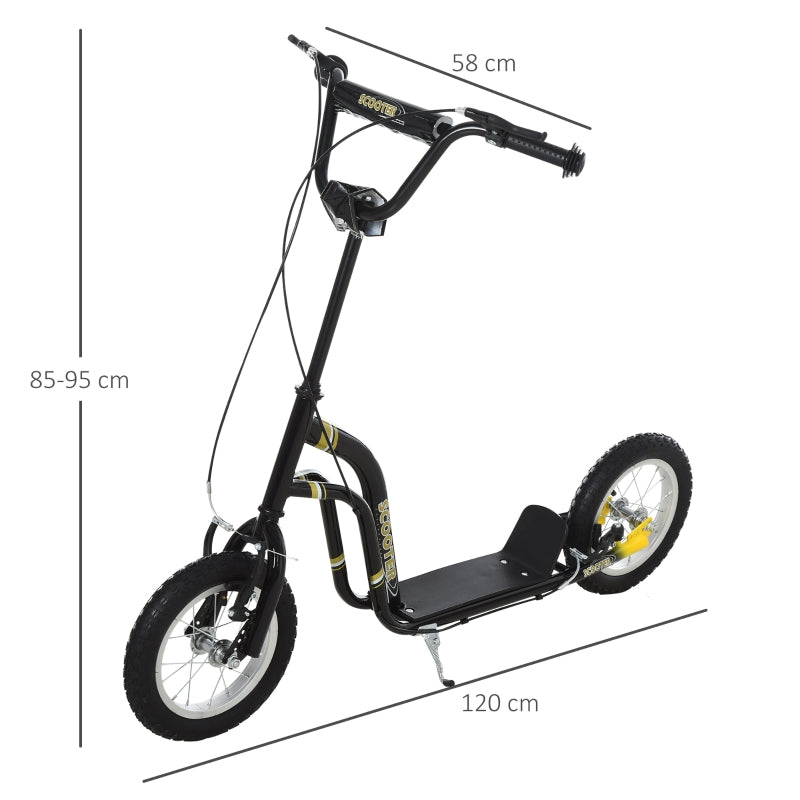 Kids' Scooter with 12-Inch Pneumatic Tires and Kickboard, Aluminum, Black