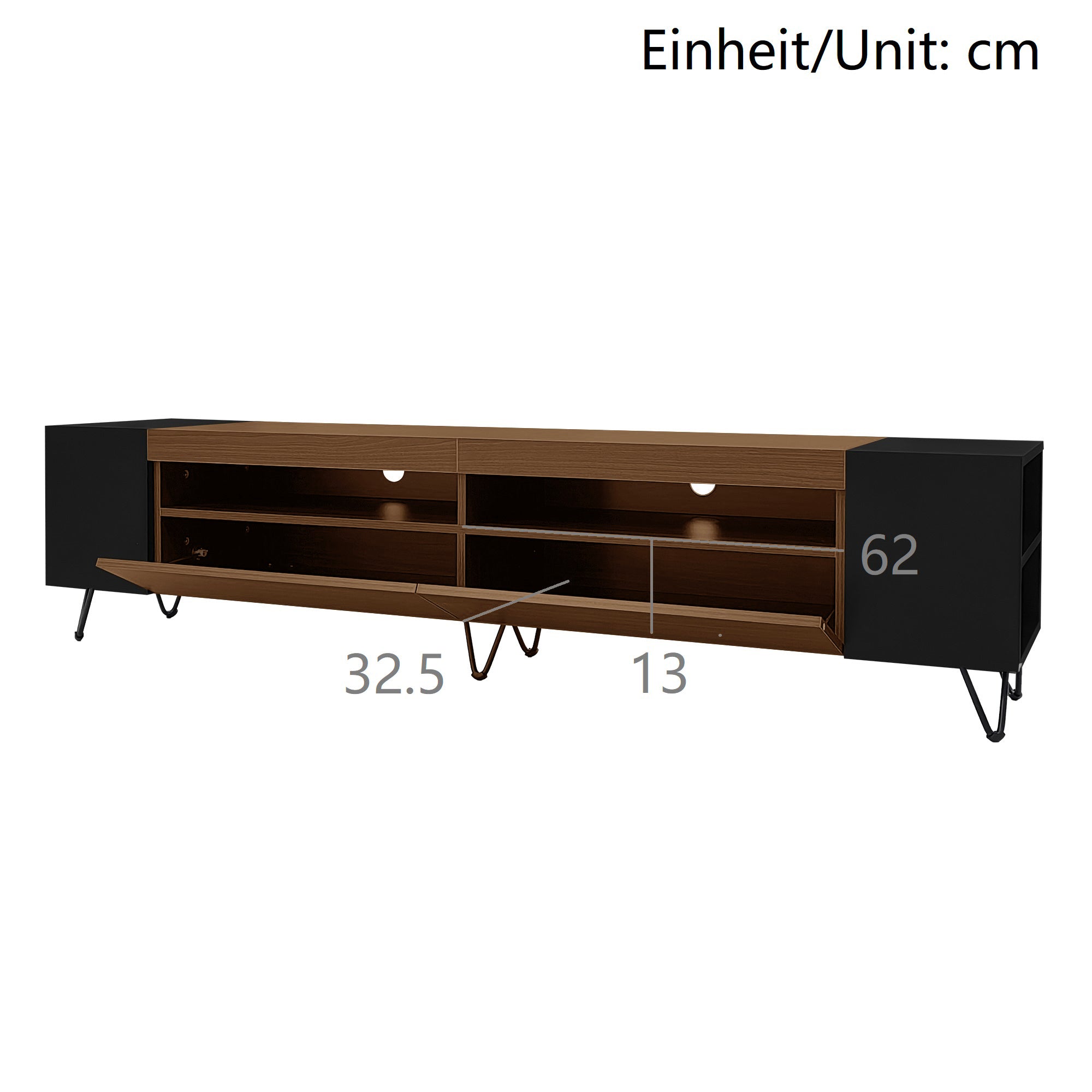 Modern TV Cabinet 180cm, Black and Wood Look