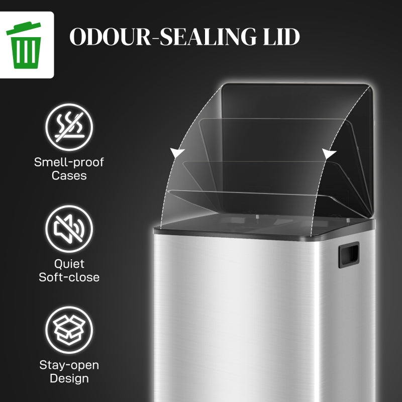 60L Dual Compartment Bin Deodoriser Holders Stainless Steel, Silver Tone