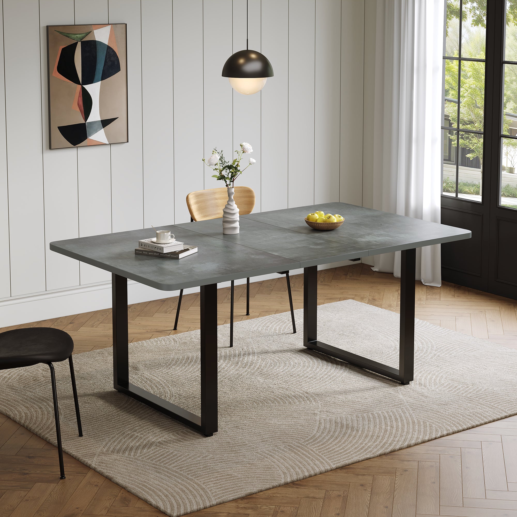 Extendable Dining Table 140/180/220cm 6-10 Seater Metal Legs - Grey