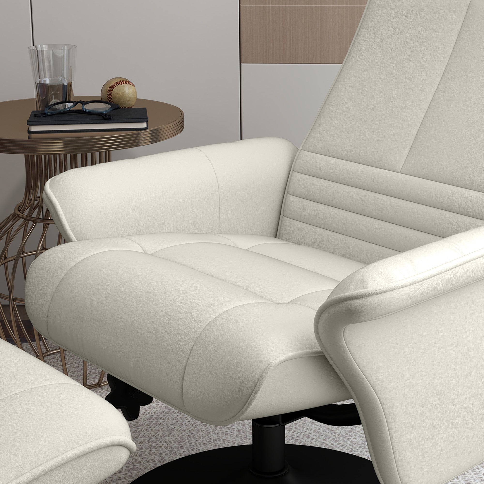 Reclining Armchair with Footstool, Swivel Lounge TV Chair, 150kg Capacity, Microfiber Fabric, Cream White
