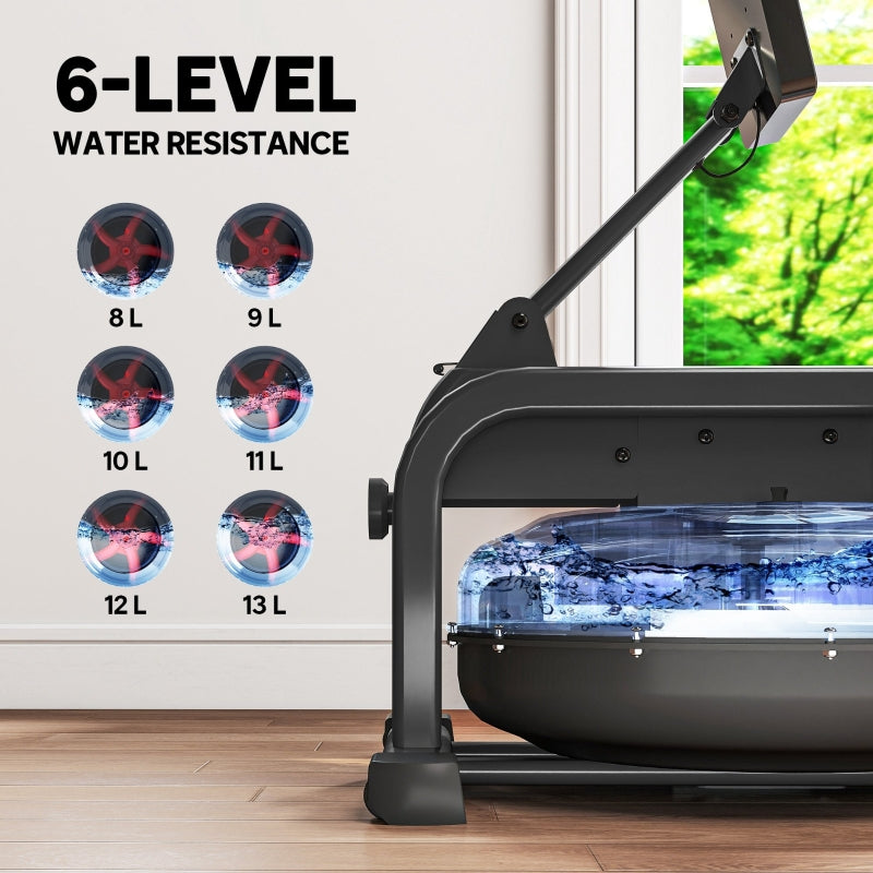 SPORTNOW Water Rowing Machine with Wheels, Adjustable Resistance for Strength and Cardio Training