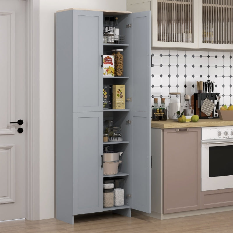 Freestanding Kitchen Cupboard, 4-Door Storage Cabinet with Adjustable Shelves, Grey