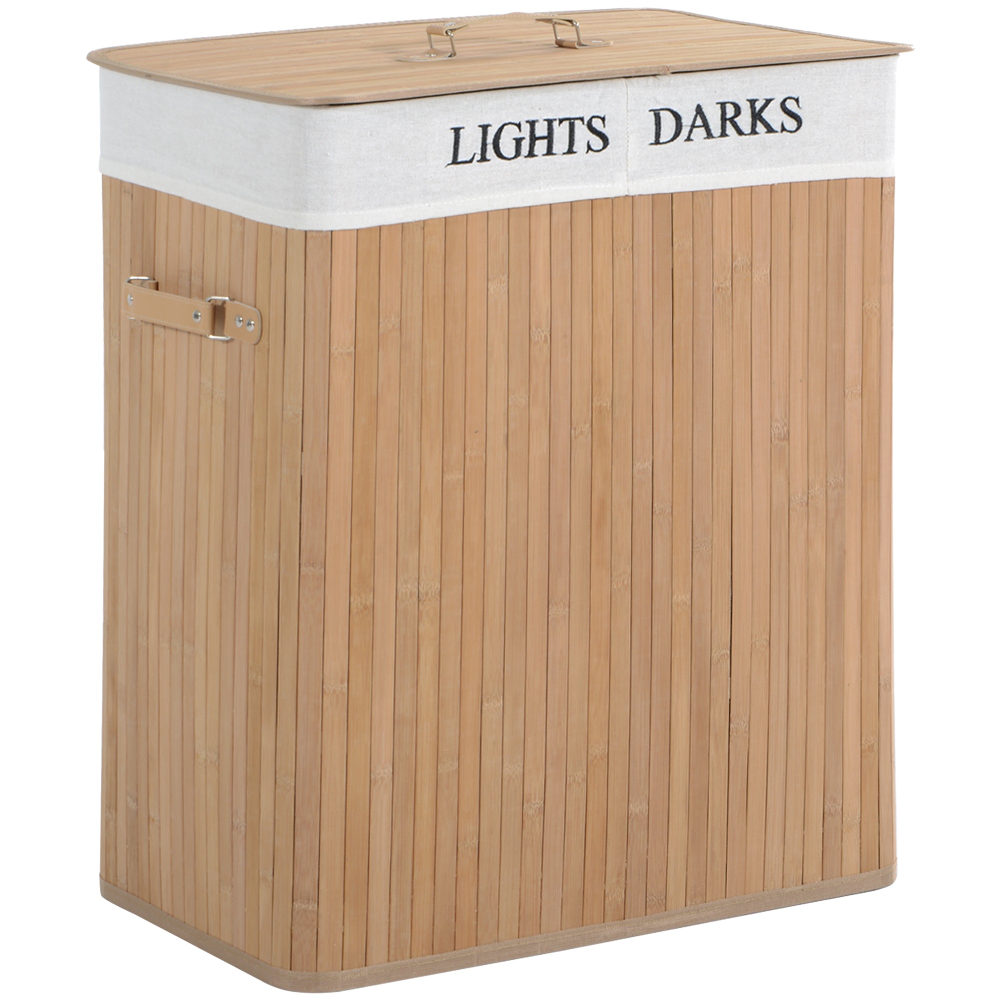 Laundry Basket 100L, Box with Lid, Bamboo Natural