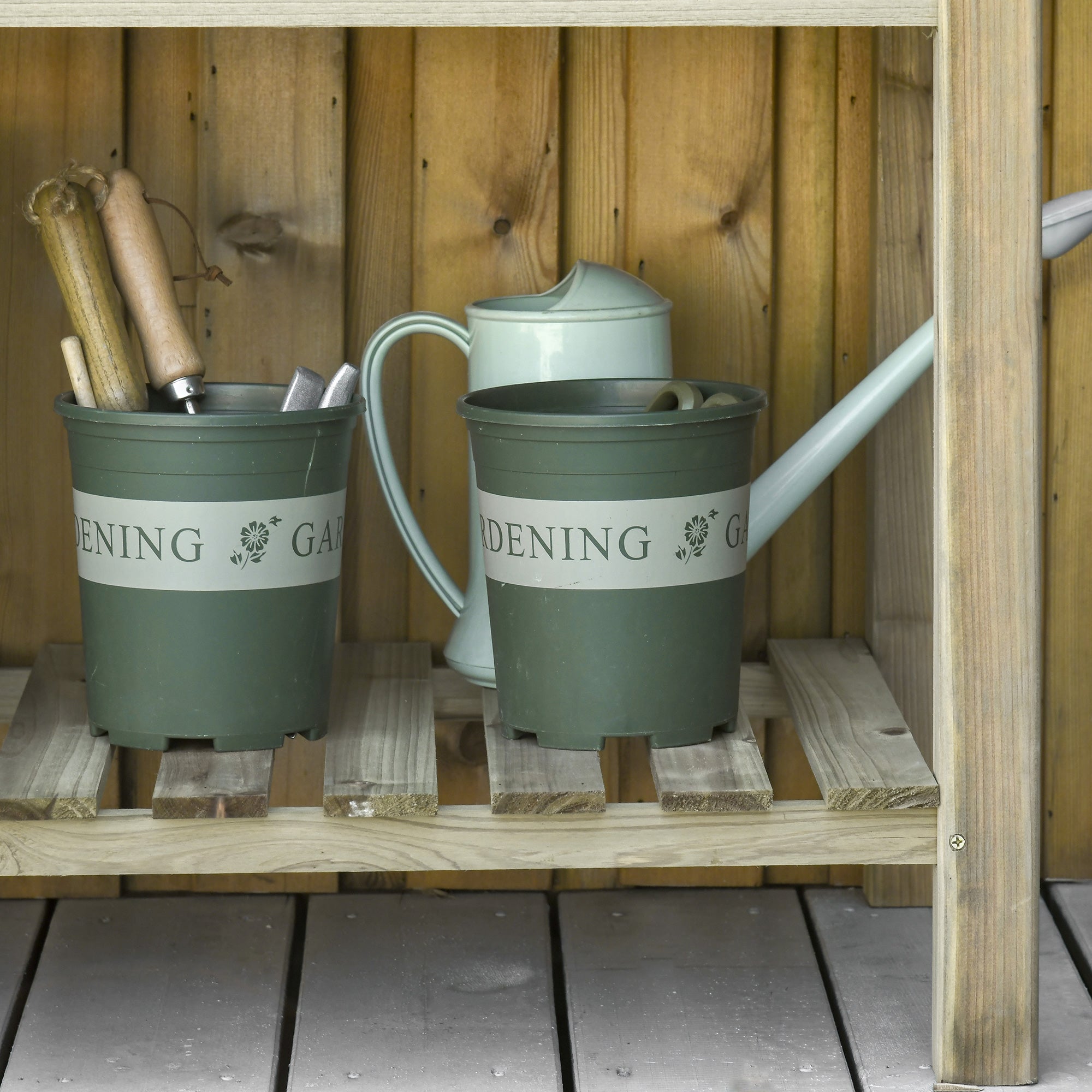 Raised Bed with Shelf & Drainage, Wooden, Green