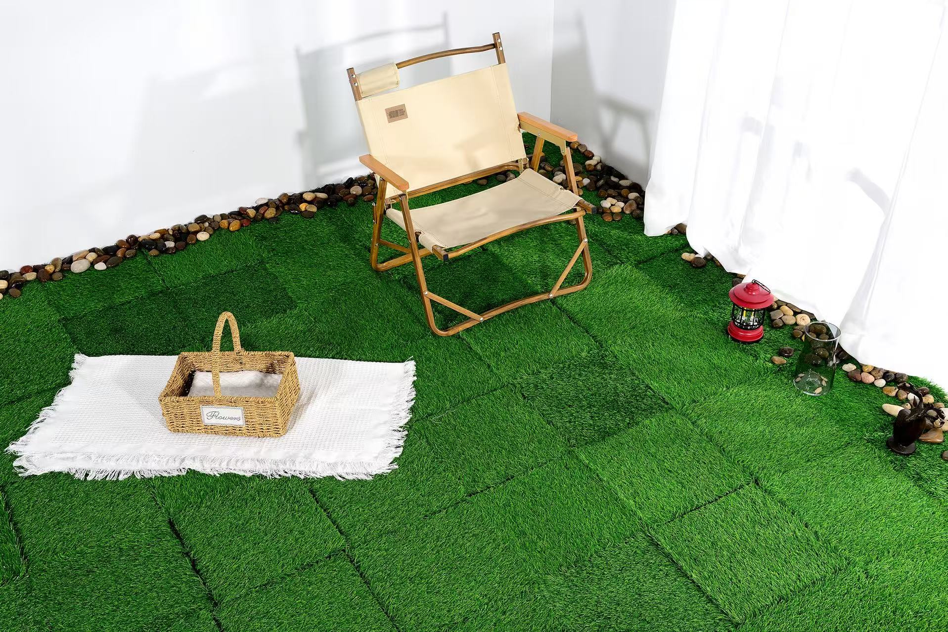 Artificial Lawn Tiles 36pcs Interlocking 12x12 inches - Green