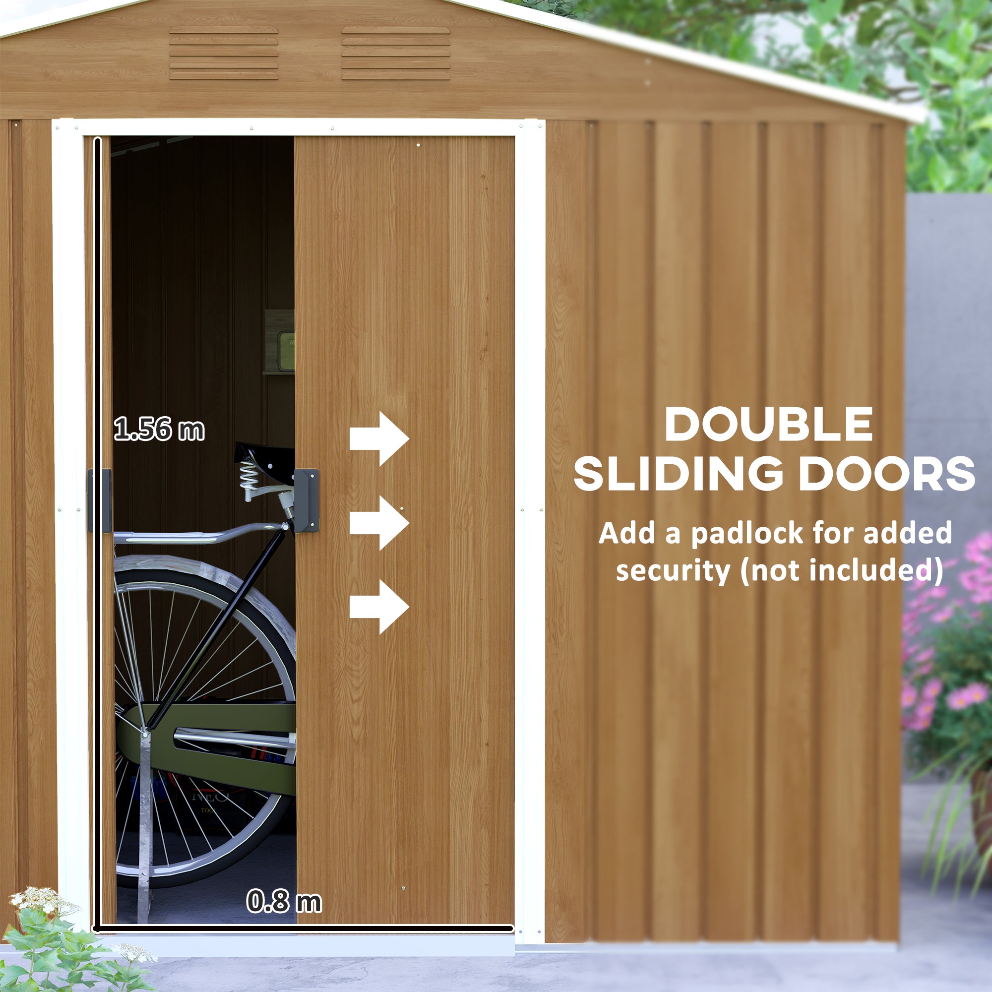 Galvanised Steel Shed, Double Door - Brown